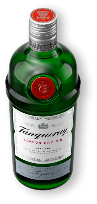 A bottle of Tanqueray London Dry Gin.