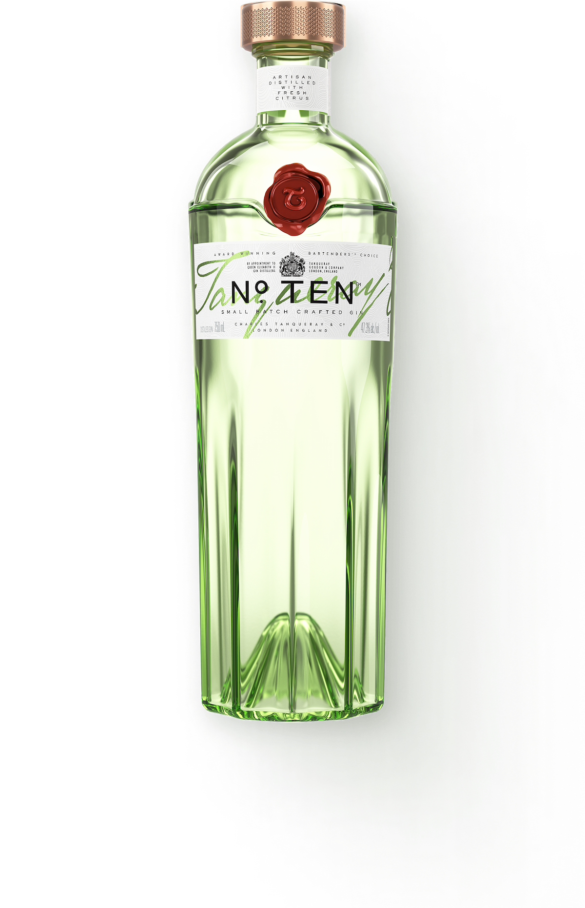 A bottle of Tanqueray No. TEN.