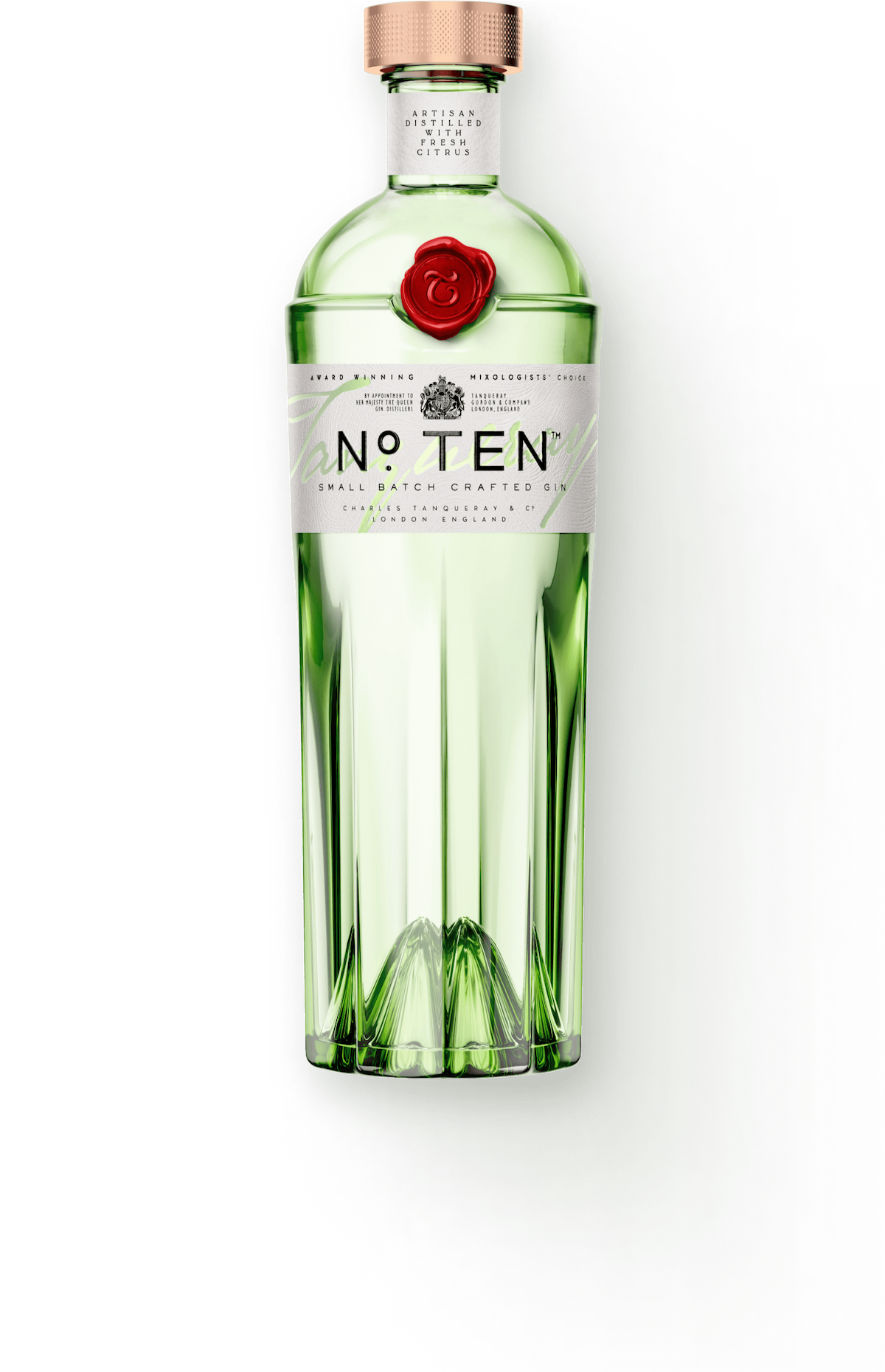 A bottle of Tanqueray No. TEN.