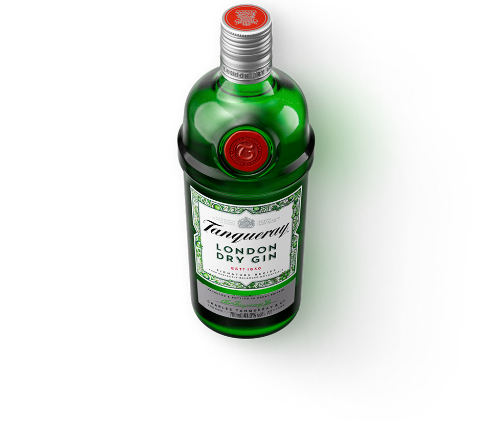 A bottle of Tanqueray London Dry Gin.