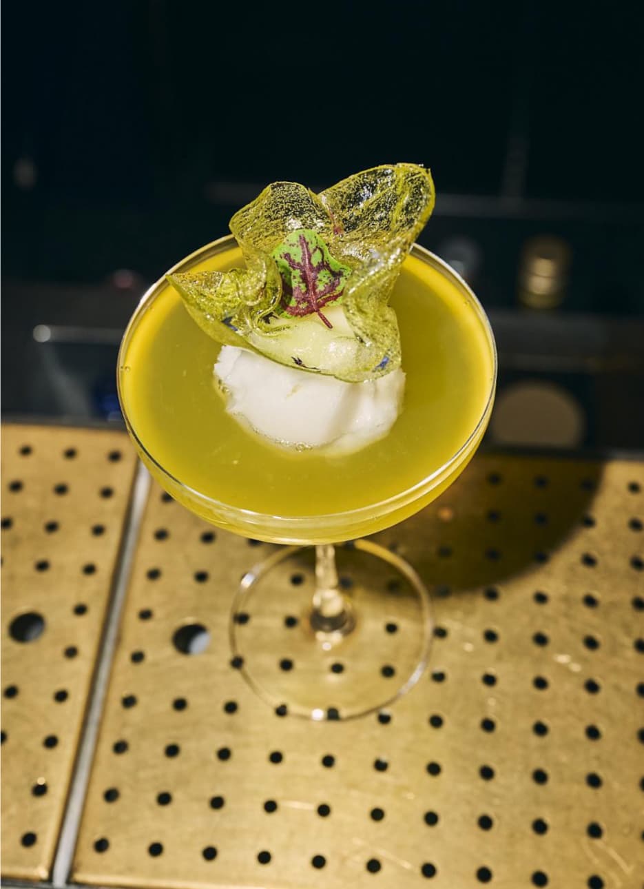 A Sgroppino cocktail sitting on a bar